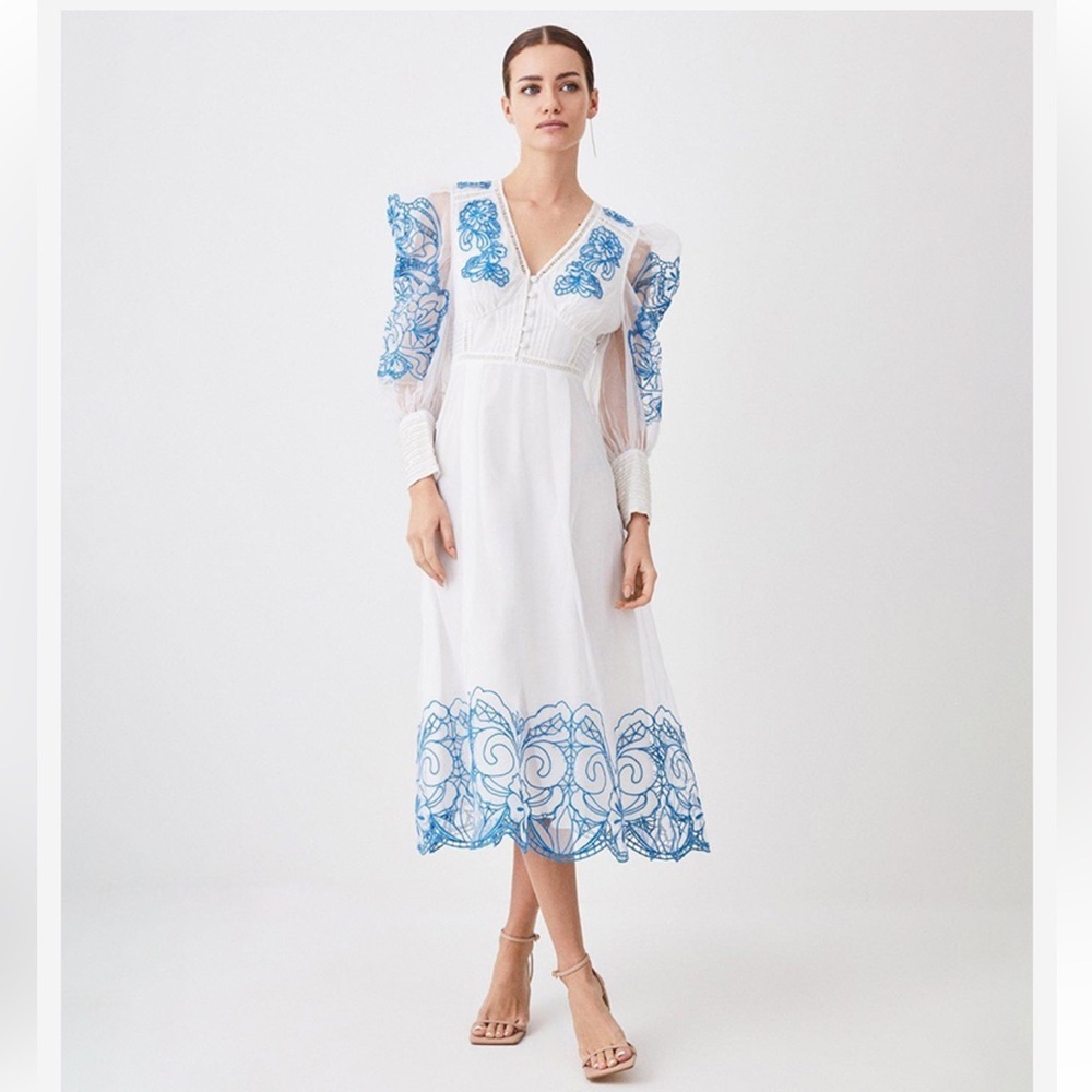 Karen Millen Petite Cutwork Organdie Buttoned Woven Maxi 12